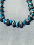 Native American Traditional Vintage Santo Domingo Old Kingman Turquoise Sterling Silver Necklace-Nativo Arts