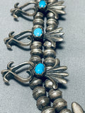 Authentic Vintage Native American Navajo Turquoise Sterling Silver Squash Blossom Necklace-Nativo Arts