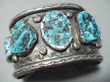 Huge Authentic Vintage Native American Navajo Turquoise Sterling Silver Bracelet-Nativo Arts