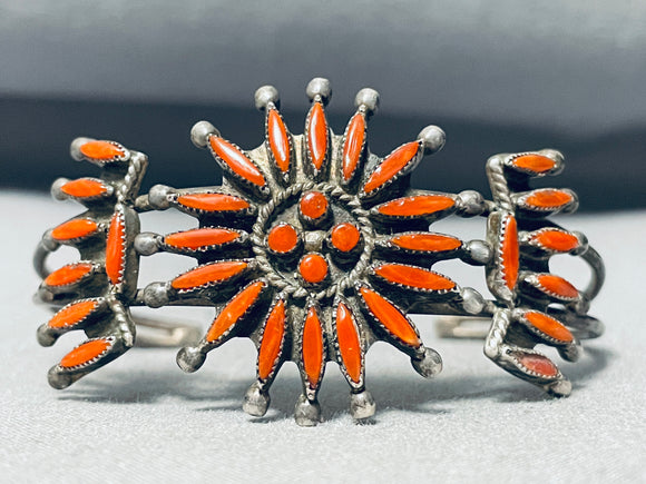 Opulent Vintage Native American Zuni Coral Sterling Silver Bracelet Old Cuff-Nativo Arts