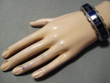 Thick Heavy!! Vintage Native American Navajo Lapis Onyx Sterling Silver Bracelet-Nativo Arts