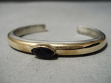 Thick Heavy Vintage Native American Navajo Old Sterling Silver Amethys Sterling Silver Bracelet-Nativo Arts