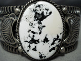 Native American Important Vintage Albert Jake White Buffalo Turquoise Sterling Silver Bracelet-Nativo Arts