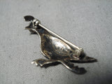 Whimsical Vintage Native American Navajo Turquoise Sterling Silver Roadrunner Pin Old-Nativo Arts