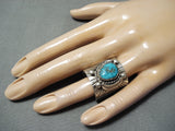 Del John Navajo Old Kingman Turquoise Sterling Silver Ring Native American-Nativo Arts