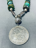 Native American Unique Vintage Navajo Turquoise Sterling Silver Coin Necklace-Nativo Arts