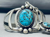 Signed Vintage Native American Navajo Spiderweb Turquoise Sterling Silver Slave Bracelet-Nativo Arts