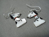 Fabulous Zuni Native American Inlay Mother Of Pearl Sterling Silver Earrings-Nativo Arts
