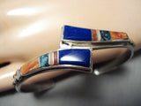 Focused Detail! Vintage Native American Navajo Turquoise Lapis Sterling Silver Inlay Bracelet-Nativo Arts