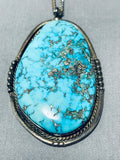 Important Blue Warrior Mine Turquoise Vintage Native American Navajo Sterling Silver Necklace-Nativo Arts