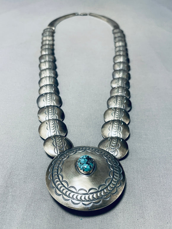 Chuck Bowie Opulent Vintage Native American Navajo Turquoise Sterling Silver Necklace-Nativo Arts
