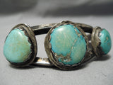 Thick Sturdy Vintage Native American Navajo Green Turquoise Sterling Silver Bracelet Old-Nativo Arts