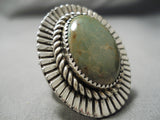 Huge Navajo Green Turquoise Intricate Sterling Silver Native American Ring-Nativo Arts
