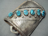 Magnificent Vintage Native American Navajo Sleeping Beauty Turquoise Sterling Silver Bowguard-Nativo Arts