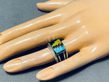 One Of The Best Tom Jackson Native American Navajo Inlay Turquoise Sterling Silver Ring-Nativo Arts