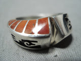 Dazzling Navajo Native American Coral Inlay Sterling Silver Ring-Nativo Arts