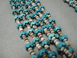 Native American Very Important!! Very Rare Zig Zag Turquoise Sterling Silver Heishi Necklace Old-Nativo Arts