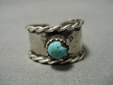Rare Early Adjustable Vintage Native American Navajo Turquoise Sterling Silver Ring Old-Nativo Arts