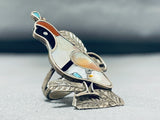 Intriguing Vintage Native American Zuni Turquoise Inlay Sterling Silver Quail Ring-Nativo Arts