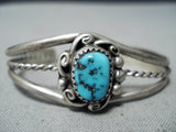 Rare Vintage Native American Navajo Sleeping Beauty Turquoise Sterling Silver Baby Bracelet Old-Nativo Arts