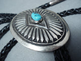Superior Vintage Zuni Kingman Turquoise Sterling Silver Bolo Native American Old-Nativo Arts