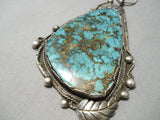 Huge Vintage Native American Navajo Blue Thunder Turquoise Sterling Silver Necklace Old-Nativo Arts