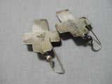 Native American Exceptional Vintage Sleeping Beauty Turquoise Sterling Silver Cross Earrings-Nativo Arts