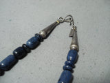 Authentic Vintage Native American Navajo Thomas Singer Lapis Turquoise Sterling Silver Necklace-Nativo Arts