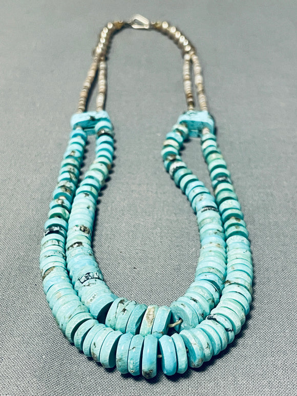 Native American Beautiful Vintage Santo Domingo Turquoise Heishi Sterling Silver Necklace-Nativo Arts