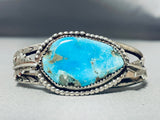 Striking Vintage Native American Navajo Old Kingman Turquoise Sterling Silver Bracelet-Nativo Arts