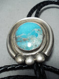 Heavy Vintage Native American Navajo Morenci Turquoise Sterling Silver Bolo Tie Old-Nativo Arts