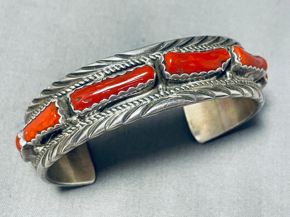 Chunks Of Coral Vintage Native American Navajo Sterling Silver Bracelet-Nativo Arts