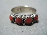 Ashley Signed Navajo Coral Sterling Silver Band Ring Native American-Nativo Arts