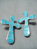Stunning Navajo Turquoise Inlay Sterling Silver Cross Earrings Native American-Nativo Arts
