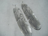 Impressive Navajo Native American Sterling Silver Feather Pendant Earrings-Nativo Arts