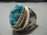 Incredible Vintage Native American Navajo Chunky Persin Turquoise Sterling Silver Ring Old-Nativo Arts