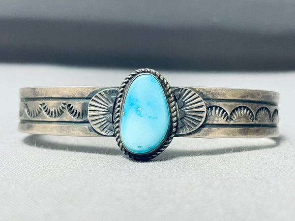 Signed Vintage Native American Navajo Gilbert Turquoise Sterling Silver Bracelet-Nativo Arts