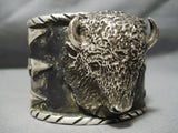 So Heavy Huge Native American Navajo Buffalo Sterling Silver Bracelet-Nativo Arts