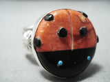 Beautiful Navajo Spiny Oyster Ladybug Sterling Silver Ring Native American-Nativo Arts