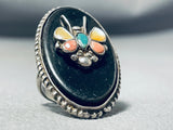 Huge Vintage Native American Navajo Butterfly Turquoise Sterling Silver Ring-Nativo Arts