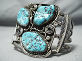 Huge Triple Nugget Turquoise Vintage Native American Navajo Sterling Silver Bracelet-Nativo Arts