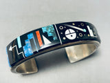 Comet Native American Navajo Vintage Turquoise Sterling Silver Inlay Bracelet Cuff-Nativo Arts