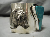 Colossal Heavy 157 Gram Turquoise Sterling Silver Bear Bracelet Cuff-Nativo Arts