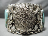One Of Biggest Best Heavy Native American Navajo Buffalo Turquoise Sterling Silver Bracelet-Nativo Arts