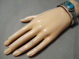 Important Leo Nez Vintage Native American Navajo Turquoise Mountain Sterling Silver Bracelet-Nativo Arts