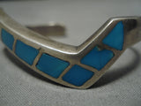 Striking Vintage Navajo Sterling Silver Turquoise Inlay Native American Bracelet-Nativo Arts