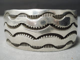Hand Wrought Wide Vintage Navajo Sterling Silver Native American Bracelet Old-Nativo Arts