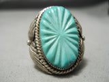 Important Vintage Native American Zuni Rob Eustace Turquoise Leaf Sterling Silver Ring Old-Nativo Arts