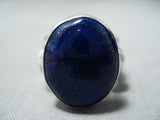 Fabulous Signed Navajo Lapis Sterling Silver Ring Native American-Nativo Arts