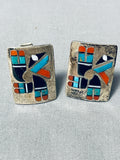One Of The Best Ever Vintage Native American Zuni Turquoise Inlay Sterling Silver Cufflinks-Nativo Arts